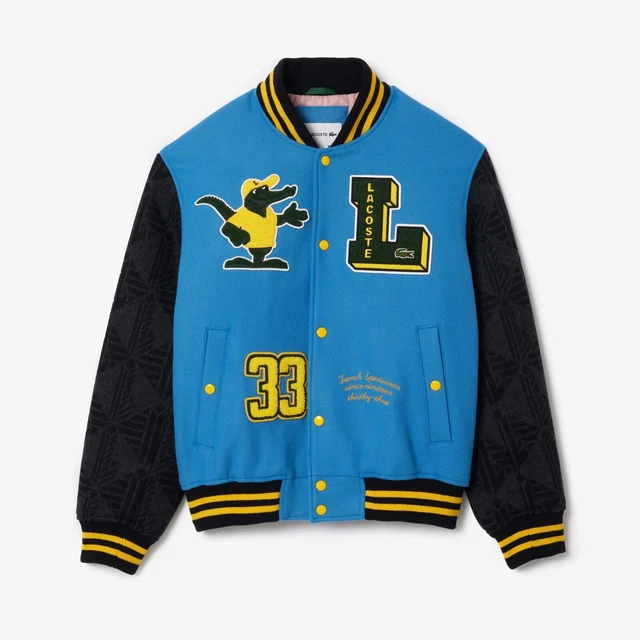 LACOSTE UNISEXE BLOUSON (L) style TEDDY (BLEU/JAUNE) NEUF AVEC