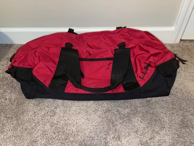 L.L.Bean Red Nylon Duffle Bag Adventure Travel Tote Hiking 22”x12”x11”