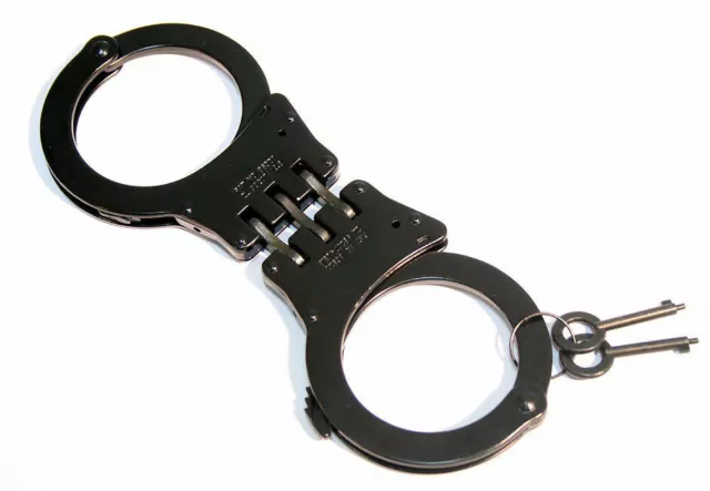 Professional Double Lock Black Steel Hinged Police Handcuffs w/ Keys Real EDC