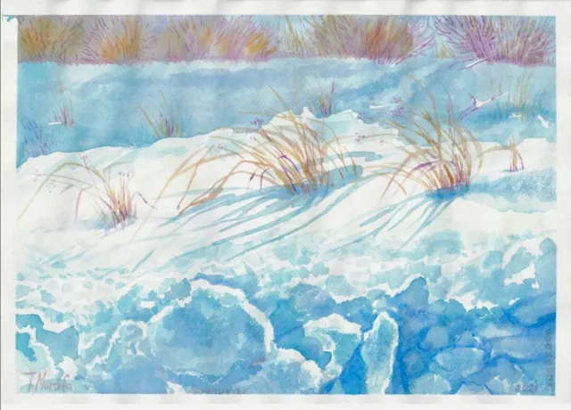 TANJA MURAFA Acquerello Paesaggio Watercolor Snow Landscape Art A3 NO SPESE!
