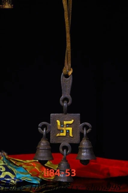 6.4'' Tibetan Buddhist temple bronze Gilt “卍” Swastika statue zhong bell Pendant 6.4'' Tibetan Buddhist temple bronze Gilt “卍” Swastika statue zhong bell Pendant