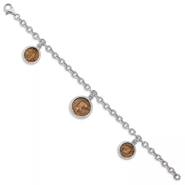 925 Sterling Silver Bronze Roman Coin Chain Bracelet 2