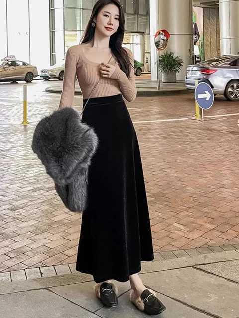 Jupe Longue Droite En Velours De Coton Noir - Sonia Rykiel - Taille M - État Neuf