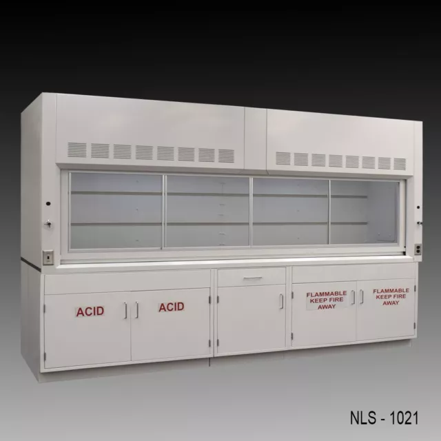10' Laboratory Bench Fume Hood w/ ACID & Flammable Storage / Valves /  E2-784
