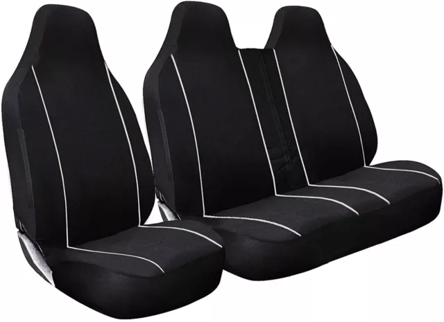 For Ford Transit Mk6 Mk7 Mk8 - Deluxe White Piping Van Seat Covers Single Double