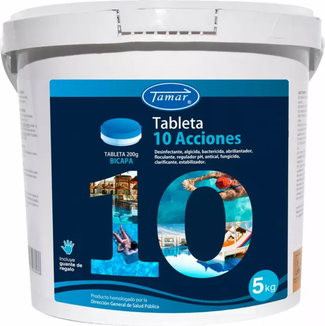 Cloro 10 Acciones Multifunción en Tableta Bicapa para Piscina - 5 Kg - Tamar