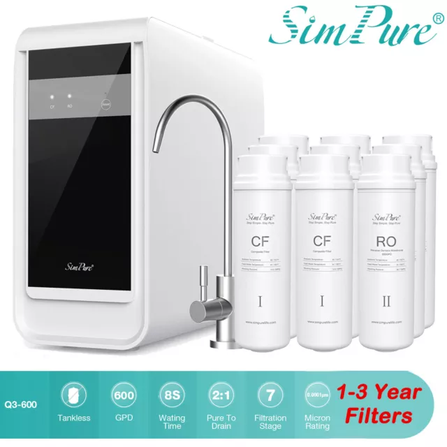 SimPure Q3-600GPD 7 Stage Tankless Reverse Osmosis Drinking Water Filter System