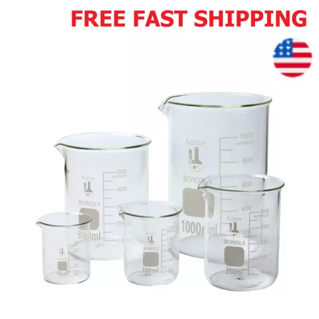 5 Pack Glass Lab Pyrex Beaker Set Measuring Cup 50/100/250/500/1000 ML White