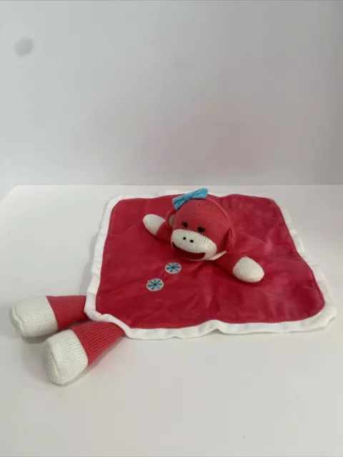 Baby Starters Bright Pink Knitted Sock Monkey 12" Lovey Soft Blanket Rattle 2