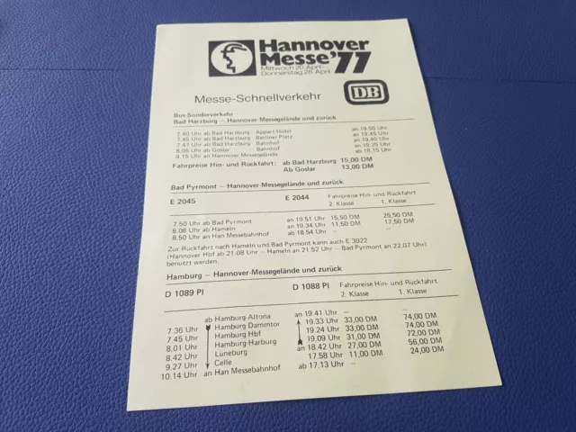 DB Deutsche Bundesbahn 1977 Hannover Messe Schnellverkehr Fahrplan  Fahrpreise