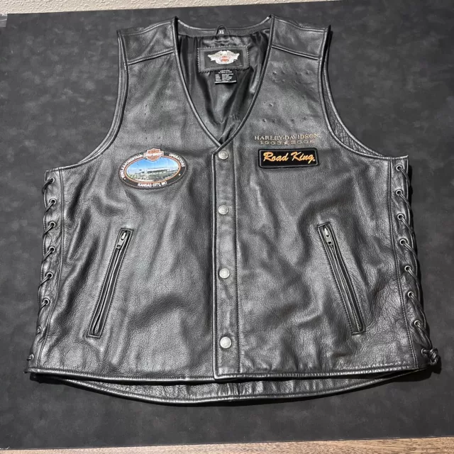 HARLEY DAVIDSON MENS vest black leather Patches snap HOG lace thick ...