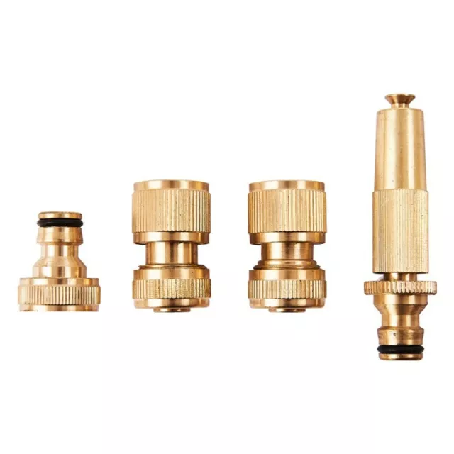 4pc SET BRASS HOSE FITTING PIPE GARDEN QUICK TAP CONNECTORS SPRAY NOZZLE AMTECH