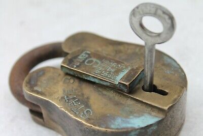 Antique Old Brass Solid 9 Lever State Bank Of India Pad Lock With Key NH2867 2