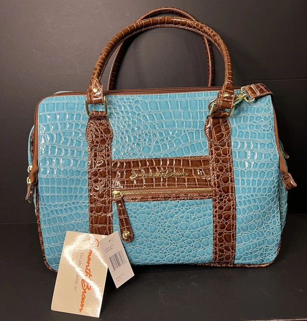 Samantha Brown Croc Embossed Women’s Tote Travel Bag Aqua Camel NWT