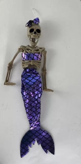 MERMAID Skeleton Purple Bikini Scales Bow Hanging Articulate Halloween Skull 16”