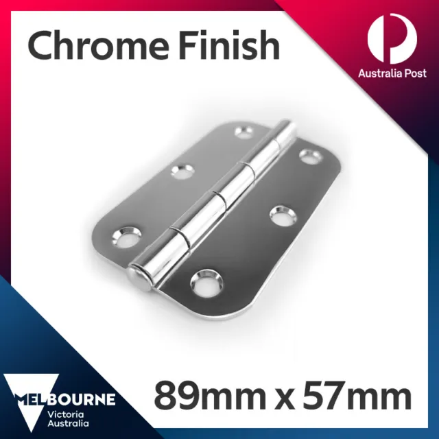2 x Chrome Plated Door Radius Loose Pin Butt Hinge 89x57x1.6mm Screws Included