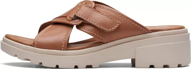 CLARKS WOMEN S COAST Cross Slide Sandals Tan Leather UK 3 fit D