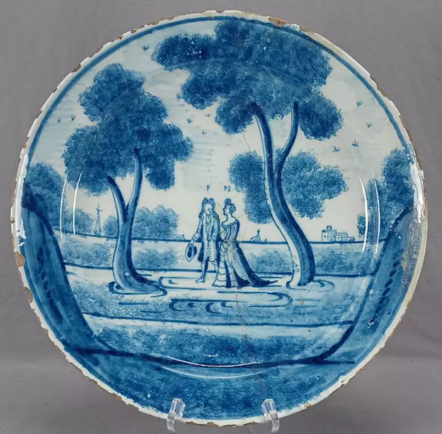 17th Century British Delft Hand Painted Royal Couple Charger AS IS