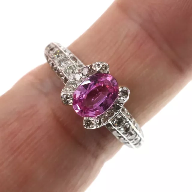 14k Solid Yellow Gold Natural VIVID Pink Sapphire and Diamond Ring Size 6.5