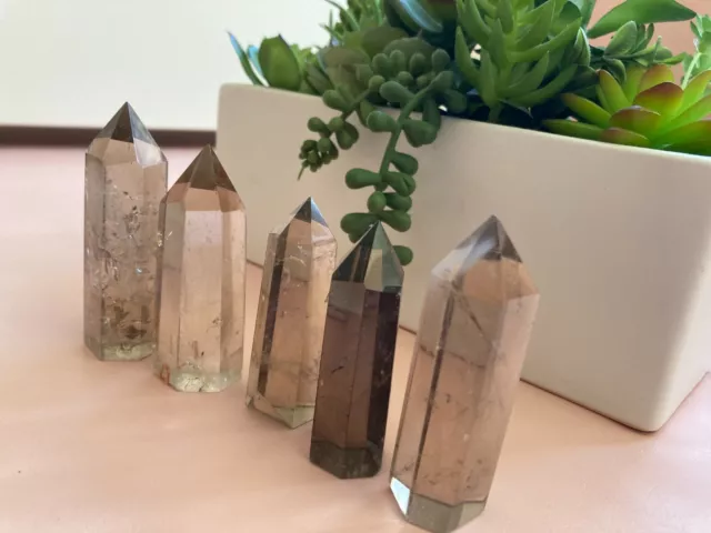 Natural Clear Smoky Quartz Crystal Pillar Point Tower Healing Decor(60-80mm)