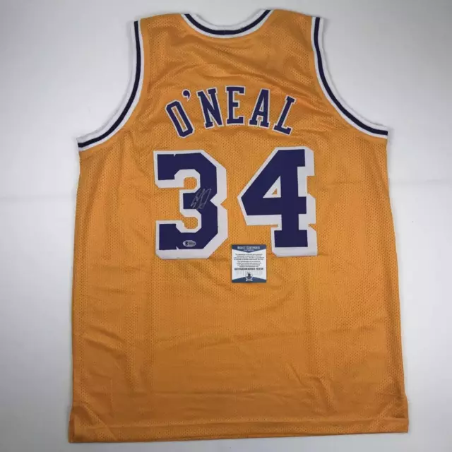 Autographed/Signed Shaquille Shaq O'Neal Los Angeles Yellow Jersey Beckett COA