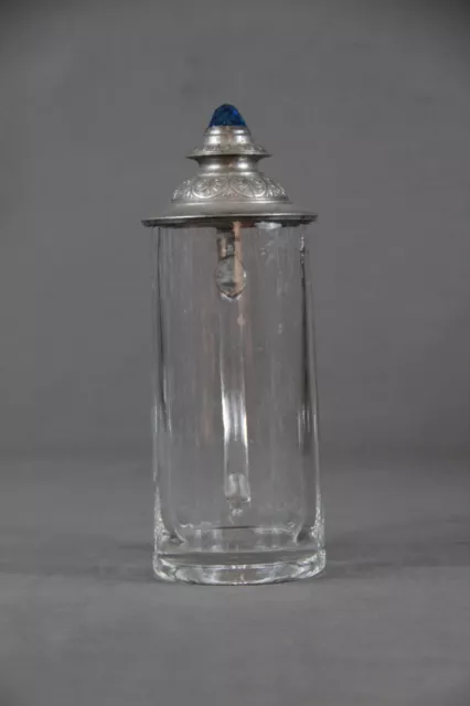 Bierkrug Glaskrug mit Zinndeckel Relief Verzierung Muster um 1900 2