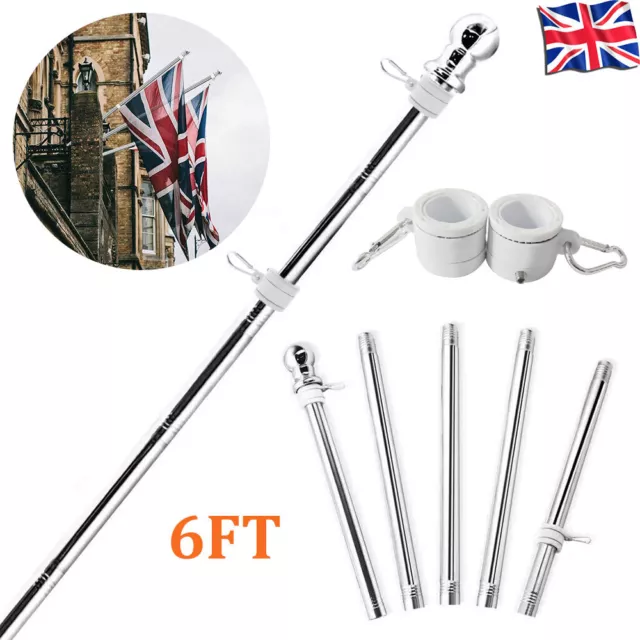 6ft Stainless Steel Flag Pole Wall Mount Flag Holder with Tangle Free Rings Kit
