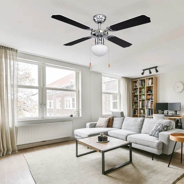 Ventilateur De Plafond Cyrus 107cm Sans éclairage - Finition Chrome Brillant, Pales Réversibles Noir/argent, 3 Vitesses - 10