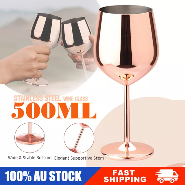 2 PCS Stainless Steel Wine Glass Singlelayer Stemmed Cocktail Goblet Glass 500ml