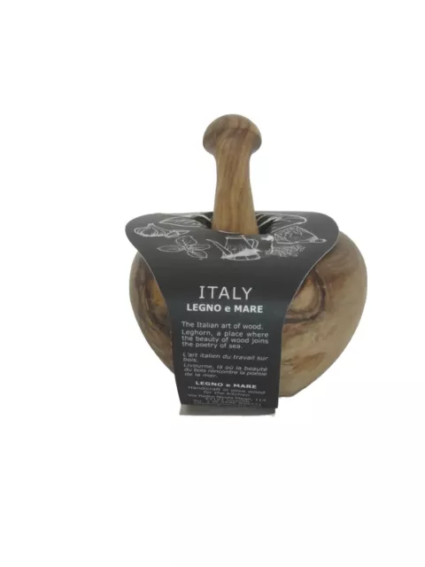Mortar and Pestle Wooden Crush Spices Legno e mare Italy Olive Wood NEW