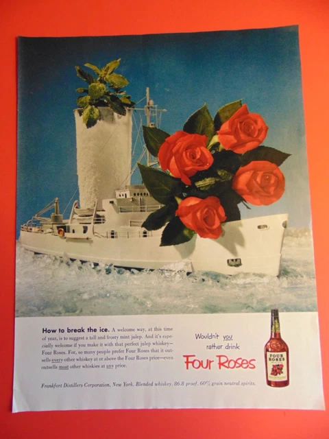 1952 FOUR ROSES WHISKEY Break the Ice Ship photo print ad