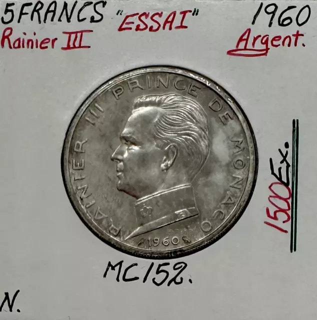 MONACO - 5 FRANCS 1960 (Rainier III) Monnaie en Argent // ESSAI