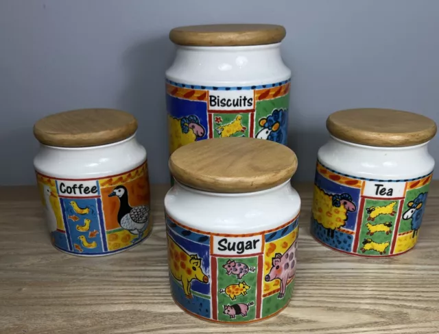 Dunoon Farmyard - Ceramic Tea Coffee Sugar & Biscuits Storage Jars/ Canisters