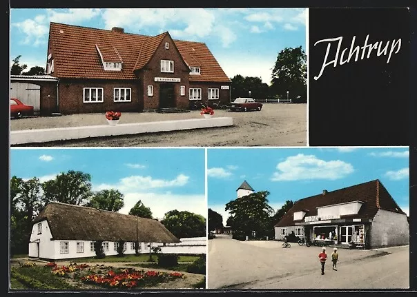 Achtrup, Gasthof Bürgerbräu, house view, Vivo market, postcard