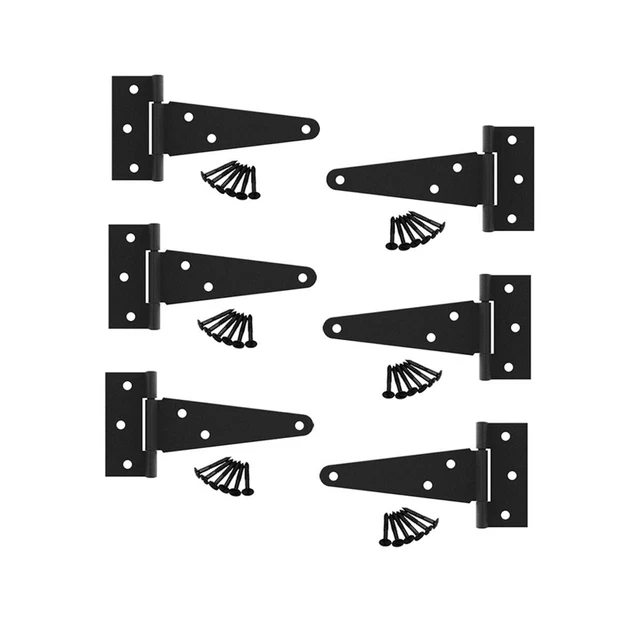 Black T Strap Shed Door Hinge Flush Mount Cast Iron Door Shed Hinges of Pack 6