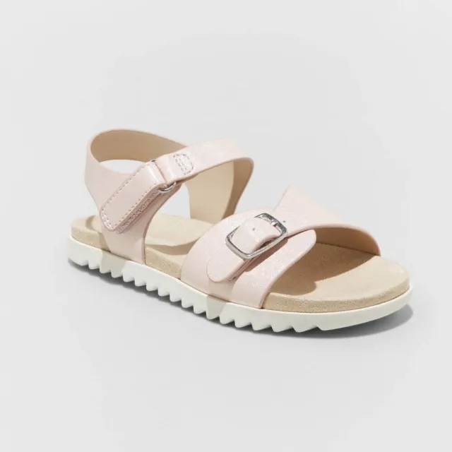 Cat & Jack Toddler Girls Shaelyn Pink Blush Shimmer Footbed Sandals-Size 5