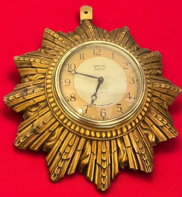 Antique Gorgeous Art Deco 1930s Smiths Sunburst Clock - 8 Day British Wall Clock 3
