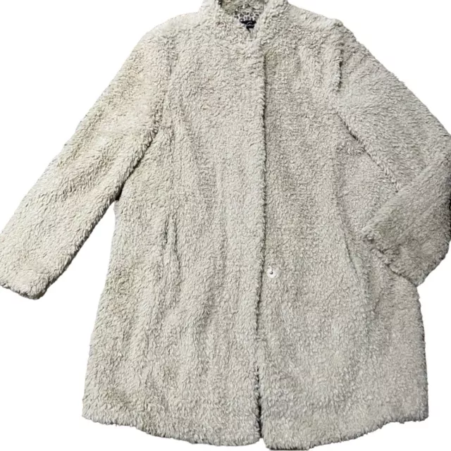 Kenneth Cole Women's Fuzzy Faux-Fur Teddy  Jacket Coat Beige Size XL