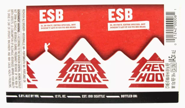 Redhook Ale Brwy REDHOOK ESB beer label WA 12oz  Var. #6