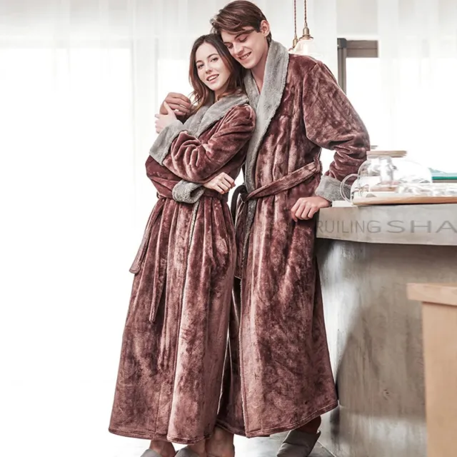 WOMEN MEN EXTRA Long Warm Flannel Bathrobe Coral Fleece Sleepwear ...