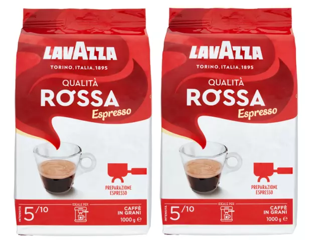 Lavazza Kaffee Qualita Rossa, Ganze Bohnen, Bohnenkaffee, 2er Pack, 2x1000g