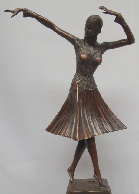 Estatua Bailarín Art Deco Estilo Art Nouveau Estilo Bronce sólido Firmado 2