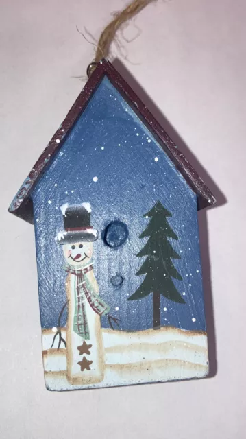 Handcrafted Wooden snowman Birdhouse Christmas Tree Ornament Hand-painted 3.75"