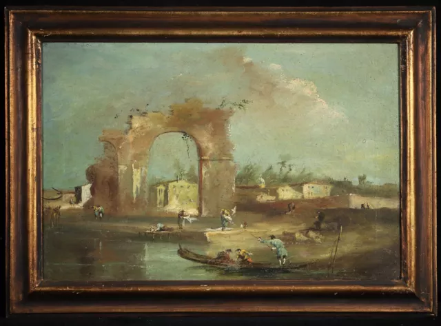 18th CENTURY ITALIAN OLD MASTER OIL CANVAS VENETIAN LANDSCAPE - FRANCESCO GUARDI