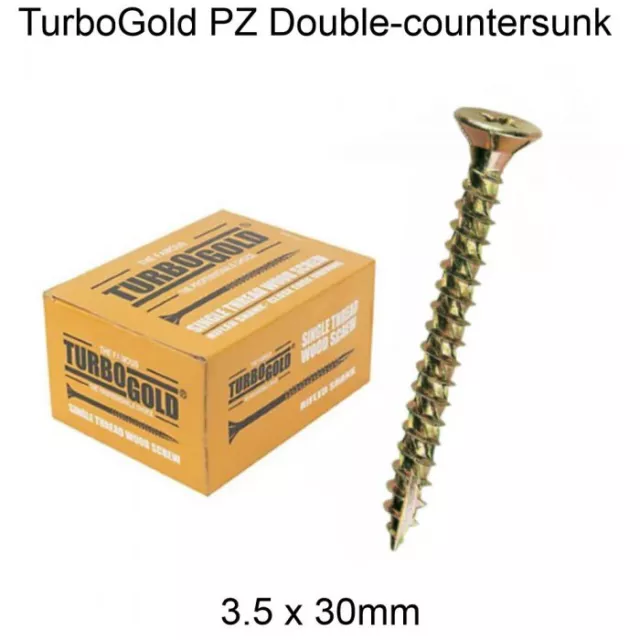 200 x TurboGold Pozi Double Countersunk Zinc Multipurpose Wood Screws 3.5 x 30mm