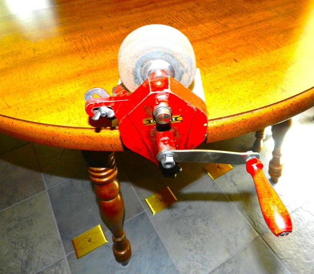 VTG HAND CRANK Bench Grinder Sharpening Stone Blacksmithing Tool Turns