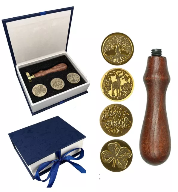 Wax Seal Stamp Wooden Handle Brass Head Sealing Stamper Envelope Letter 5pcs Set