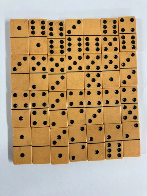 Vintage  Butterscotch Bakelite? 28 Domino Set Tile Dominoes Game