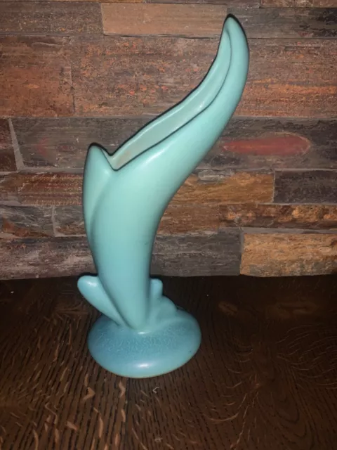 Van Briggle Lily Floral Vase Blue Green  Mid Century Modern 8" Tall Smooth Curve