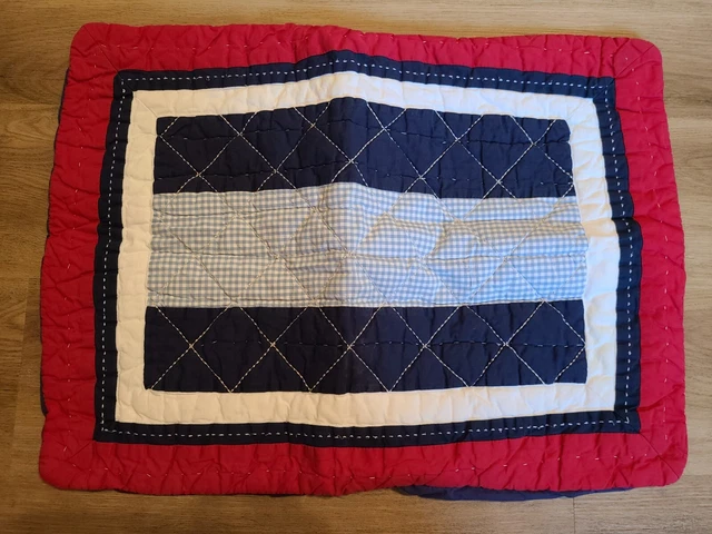 Pottery Barn Kids "Blue Red Solid/Gingham" Quilted Standard Sham